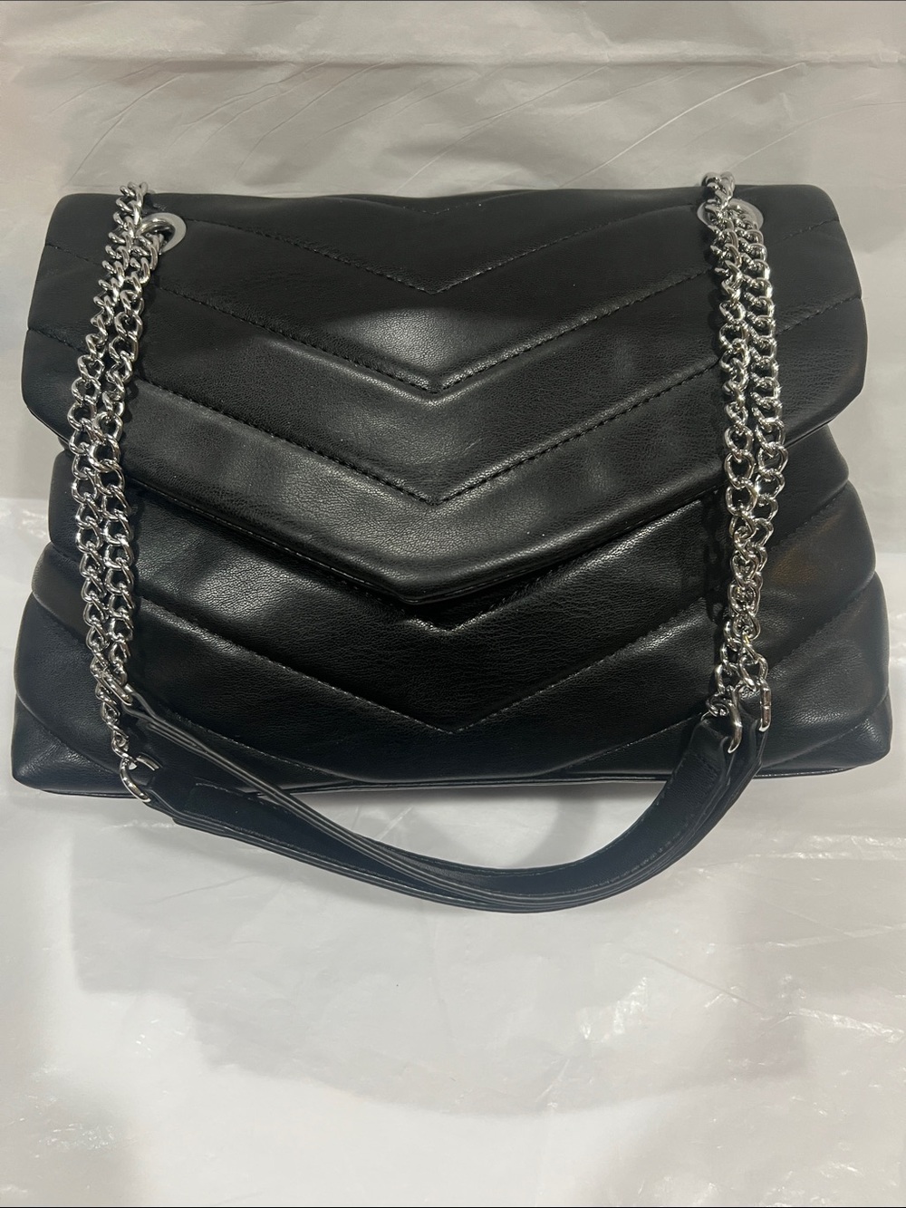 Classic Quilted Black Shoulder Bag with Silver Chain
